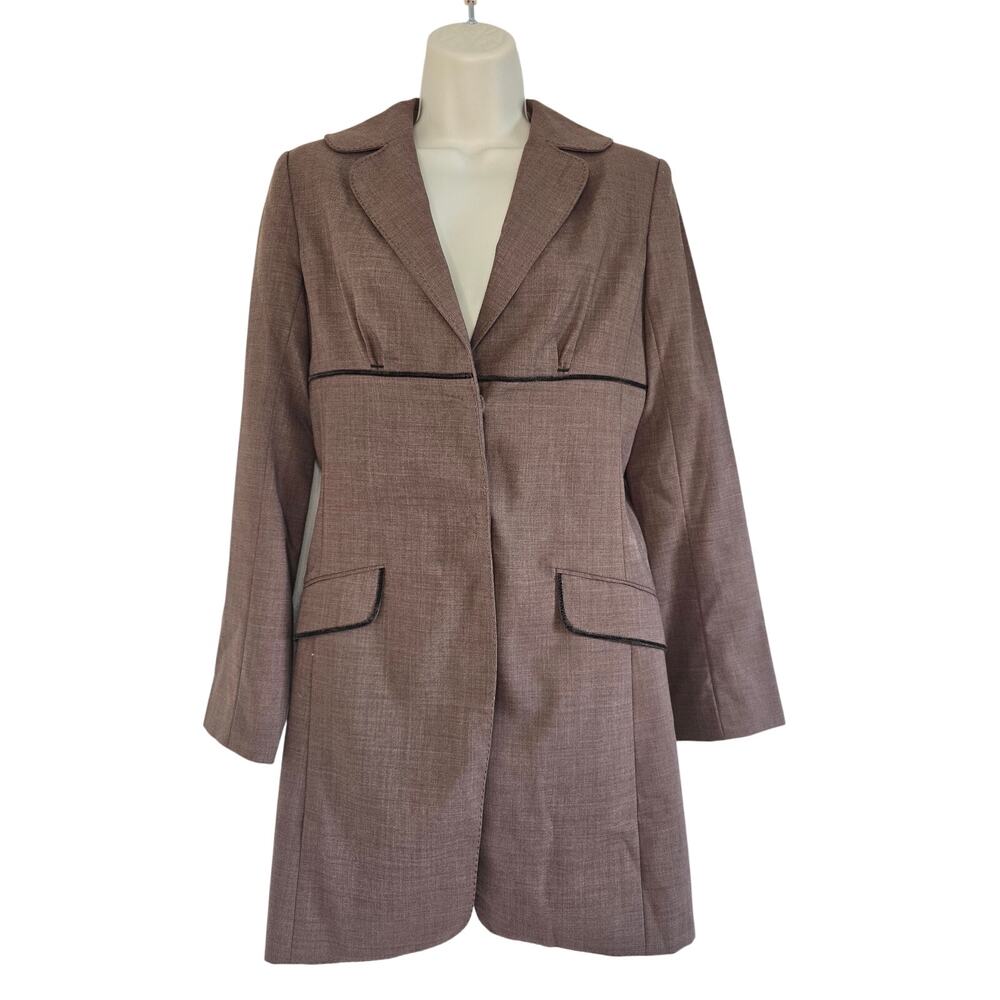 Max Studio Y2K Babydoll Long Blazer Jacket Brown Size M Velvet Trim Wool Retro